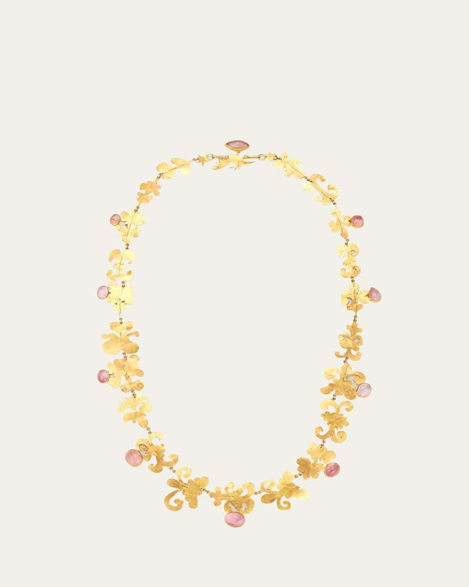 22K Yellow Gold Pink Tourmaline Shape Statement Necklace